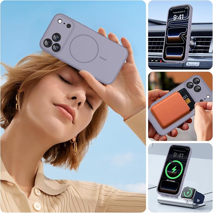 Miracase Magnetic for iPhone 17 Pro Case, Silicone, Lavender Gray | Compatible with MagSafe, Soft Microfiber Lining,Shockproof Drop Protection Phone Case for 17 Pro - Image 5