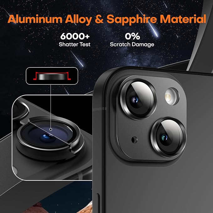 Camera Lens Protector for iPhone 15/15 Plus/iPhone 14/14 Plus-Black | Aluminum Alloy, Tempered Glass Camera Cover, Nano Reinforced Adhesive, Accessories, Anti-Drop, Anti-Scratch, Case Friendly - Image 5