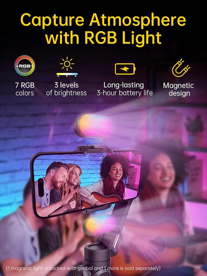 AOCHUAN 3-Axis Gimbal Stabilizer for iPhone Gimbal w/RGB Fill Light-XE Kit | Face Tracking Focus Wheel Foldable Smartphone for iPhone/Android Phone Stabilizer Vlog Recording Smart XE Kit - Image 2