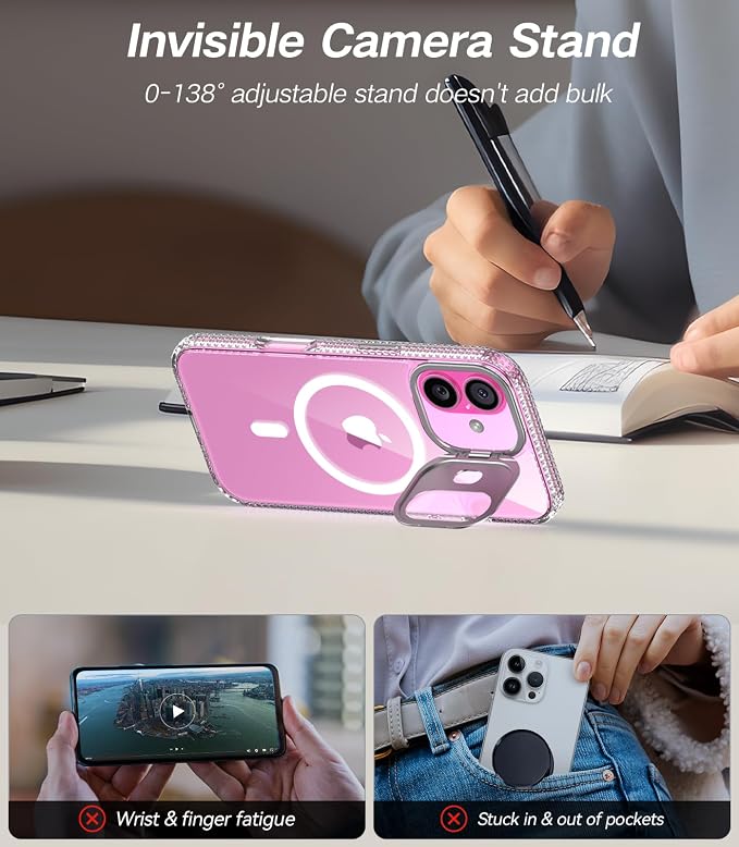 VOFATA [Upgraded] for iPhone 16 Case with Camera Cover Stand [Fit for MagSafe][9H Camera Lens Protector] Mil-Grade Protection Transparent Magnetic iPhone 16 Phone Case, Clear - Image 3