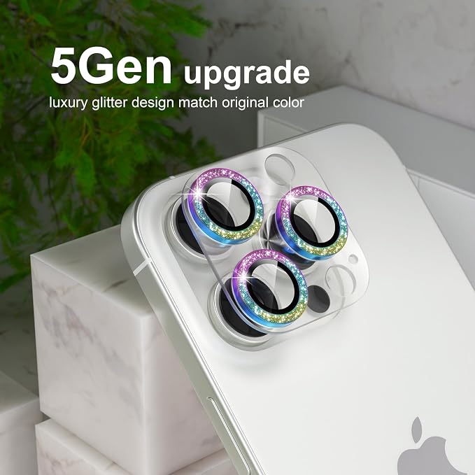 Choiche for iPhone 16 Pro/iPhone 16 Pro Max Camera Lens Protector | Bling Camera Cover with 9H Tempered Glass Lens Screen Protector Metal Ring Decoration Accessories (Clear-Colorful) - Image 7