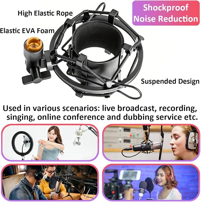 48-53mm Microphone Shock Mount Anti Vibration Mic Suspension Mount Aluminum Alloy Condenser Microphones Holder Clip with Metal Screw Adapter Isolation Absorber Studio - Image 3