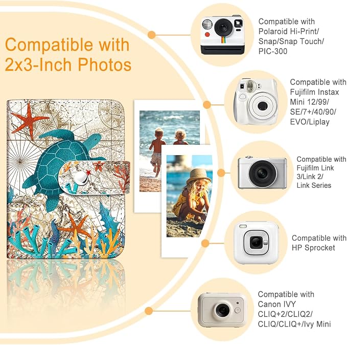Sea Turtle Small Photos Album for 2x3 Inch Films, 56 Pockets | Mini Cute Picture Book, Wallet Size, for Polaroid Fujifilm Instax Mini Instant Camera Printer, Kpop Photocard Binder Holders - Image 3