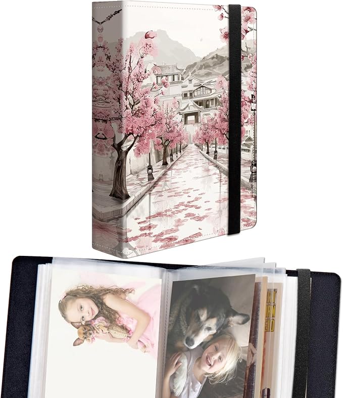 DEGDFSGR Small Photo Album 4x6 60 Pockets 120 Photos - Adventure Book Baby Photo Albums Photo Books for 4X6 Pictures Memory Book with Black Elastic Band for Photo Storage, Cherry Blossom by Unknown