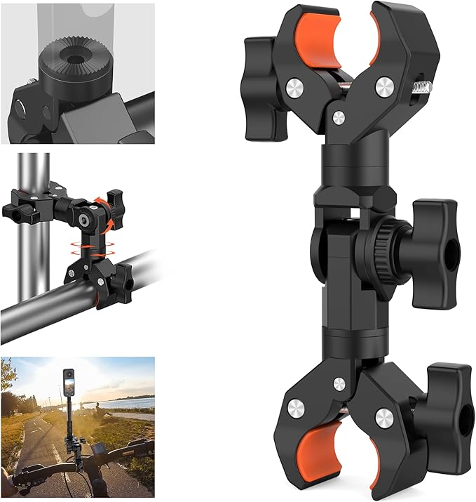 Double Clamp Camera Mount Bracket Magic Arm with 1/4" Screw Interface | Double Super Umbrella Clamp for Chair, Strollers, Photo Studio Light Stand, Motorcycle, Poles, Photography Reflector, Flag by RGBTEK