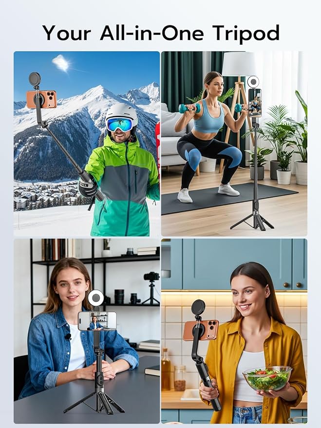 USKEYVISION 49'' Magnetic Selfie Stick Tripod with Light & Remote (SPT-02) | 360° Rotatable Magnetic Tripod with Ring Light for iPhone & Android, Content Creator Essentials for Tiktok Video Recording - Image 8