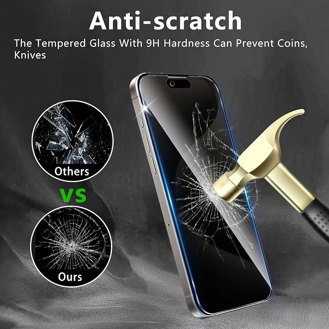 3 Pack Privacy Screen Protector Designed for iPhone 15 Pro Max,Full Coverage Anti-Spy Tempered Glass Film,9H Hardness,Anti-Fingerprint,Bubble Free,Easy to Install - Image 4