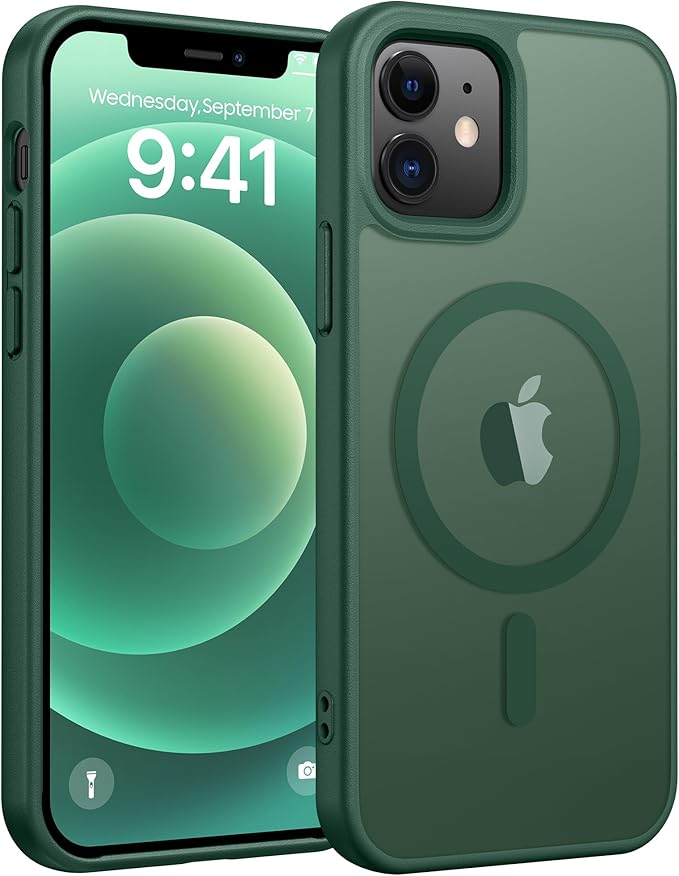 FNTCASE for iPhone 13/12 Mini Case, Fit for Magsafe, Translucent Matte Back | Magnetic Phone Cases, 14FT Military Grade Drop Protection, Slim Shockproof Protective Cover, Green by FNTCASE