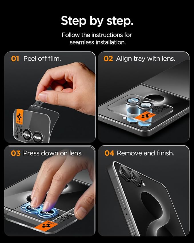 Spigen Camera Lens Protector for Galaxy Z Flip 8 / Galaxy Z Flip 7-2 Pack | GlasTR EZ Fit Optik Pro, 9H+ Tempered glass, Scratch resistant, Original photo quality, Auto-align tray, Case-friendly -Black - Image 5