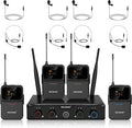 MELONARE Compact 4-Channel UHF Wireless Microphone System MWM-41-4B | 4 Headset/Lapel Microphones, 4 x 10 Frequencies, 200 ft Range, Hands-Free Vocals, Church, Conference by MELONARE