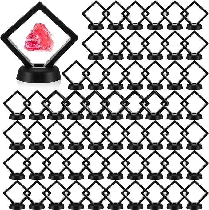 60Pcs 3D Floating Display Case Jewelry Storage Box Coin Frame Holder | Stands for Antique Challenge Coins, Medallion Shells Gems Rocks Pins (Black,3.5 Inch) by Unknown
