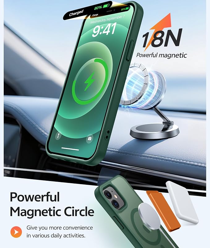 FNTCASE for iPhone 13/12 Mini Case, Fit for Magsafe, Translucent Matte Back | Magnetic Phone Cases, 14FT Military Grade Drop Protection, Slim Shockproof Protective Cover, Green - Image 3