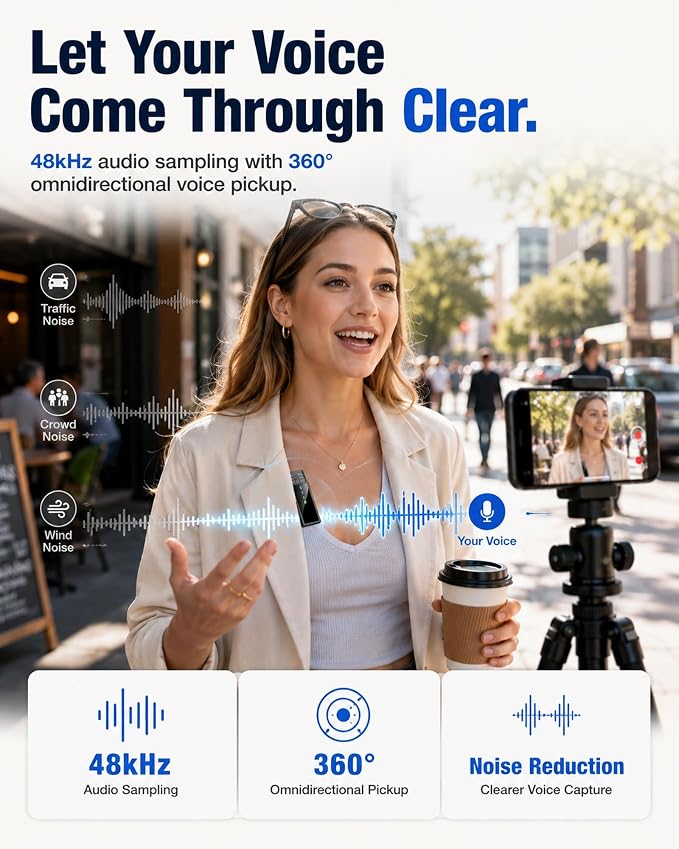 Wireless Lavalier Microphone for iPhone14/13/12, 2 Mics, Lightning Receiver | 2 Clip-On Mics with Noise Reduction, 34h Using Time with Charging Case, 48kHz Audio 66ft Range for iPhone Video Recording - Image 4
