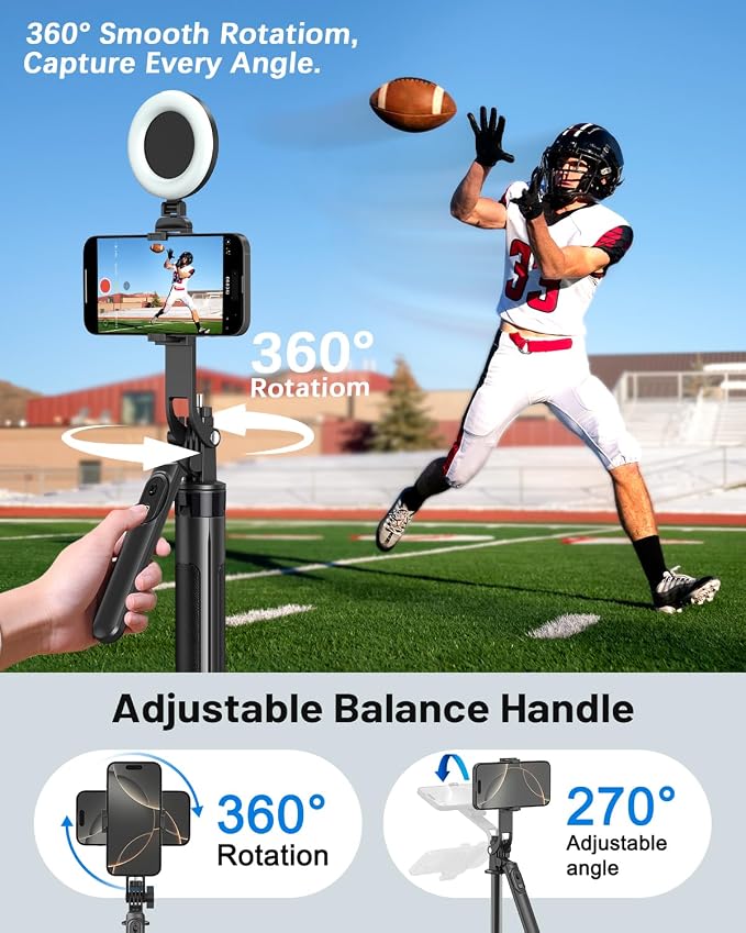 Vlogging Kit for iPhone/Android, 71" Selfie Stick Tripod for iPhone with Fill Light, Wireless Mic & Remote, Adjustable Aluminum Phone Tripod for TikTok/YouTube Content Creator Essentials Starter Kit‌ - Image 5