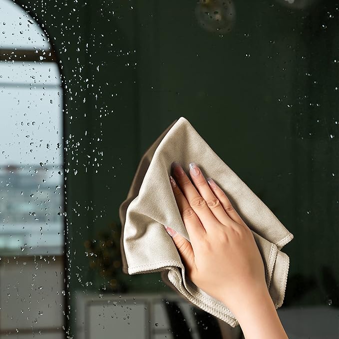 Puomue 12 Pack Microfiber Glass Cleaning Cloth, 12 Inch x 16 Inch, Lint Free Quickly Clean Windows, Mirrors, Glasses, Phone Screens, Camera Lenses, Camel - Image 4