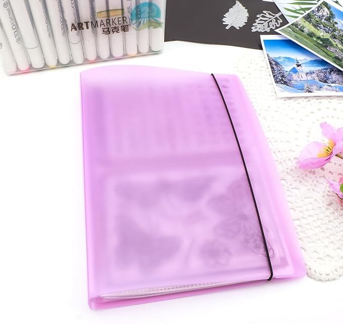 2 Pack Large Sticker Photo Storage Album, Stamp & Cutting Dies Storage Book Organizer Folder for Cards Storage DIY Scrapbooking Card Making Supplies 20 Pages 80 Pockets/Pack (Clear + Purple) - Image 5