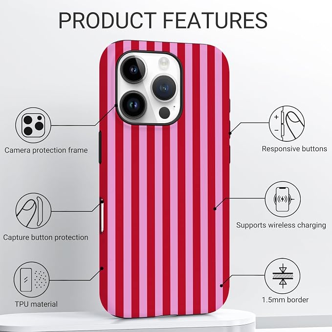 TPU Phone Case for iPhone 16 Pro, MagSafe Wireless Charging Compatible, Shockproof Slim Fit Protective Cover with Anti-Yellowing & Raised Camera Protection (Stripe 4, iPhone 16 Pro) - Image 4