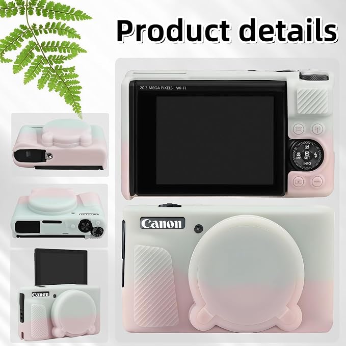 Camera Case for Canon PowerShot SX740/ SX730 Digital Camera, SX740 HS Case | Soft Silicone Protective Case Removable Lens Cover, Comes with 2 Screen Protectors and 1 Wrist Strap. (Pink Green) - Image 5