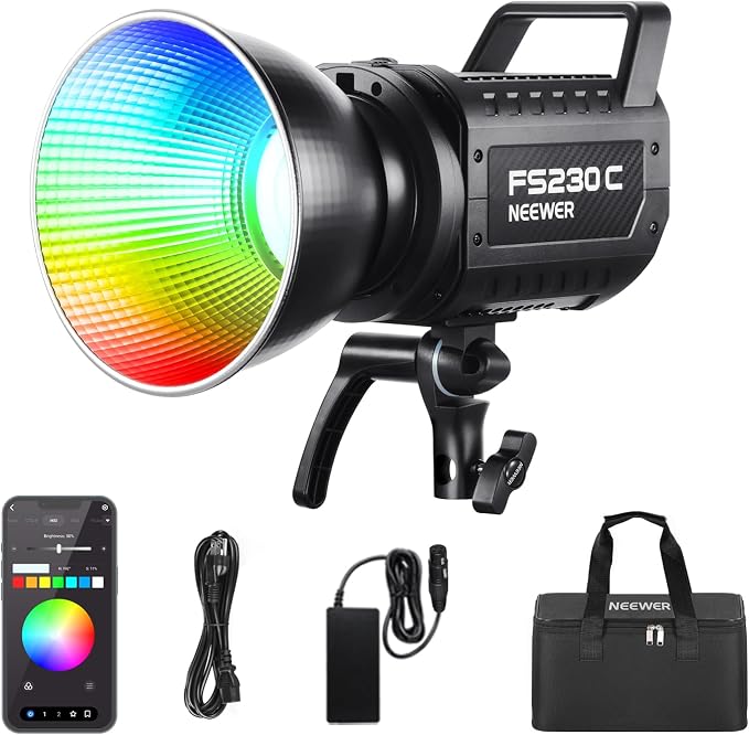 NEEWER 230W High Power RGB LED Video Light, APP/2.4G Control, 2500K-7500K 23000lux/1m COB Continuous Output Lighting, 17 Effects CRI95+ Bowens Spotlight for Studio Photography Video Recording, FS230C by Neewer