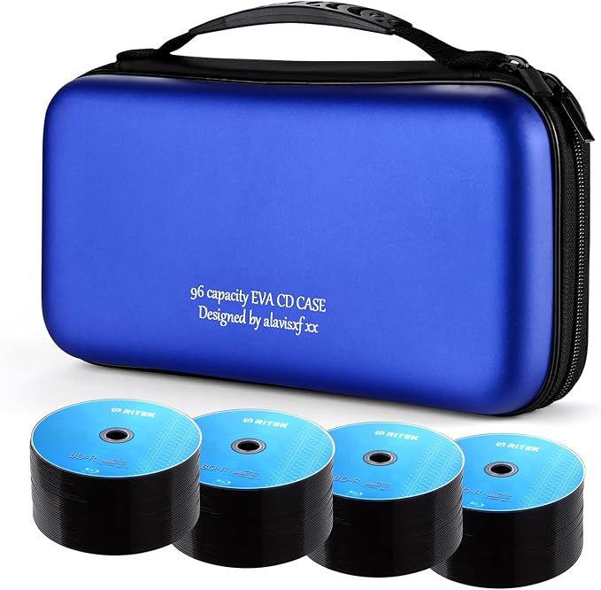 alavisxf xx CD Case, 96 Capacity Protective Zipper Disc Wallet for Car | EVA Shock-resistant, Double Zipper Closure, Portable Handle, DVD Storage Organizer, Anti-Slip Sleeves, for Home Office Travel - Image 2