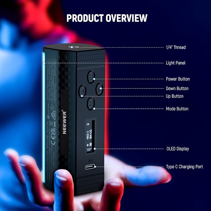 NEEWER Pro Magnetic Handheld Light Wand with APP DMX Control/Custom Effects/Light Group, 360° Full RGB, 2600mAh 2500~10000K Dimmable LED Lighting CRI97 17 Scenes for Video Recording Streaming, TL98C - Image 9