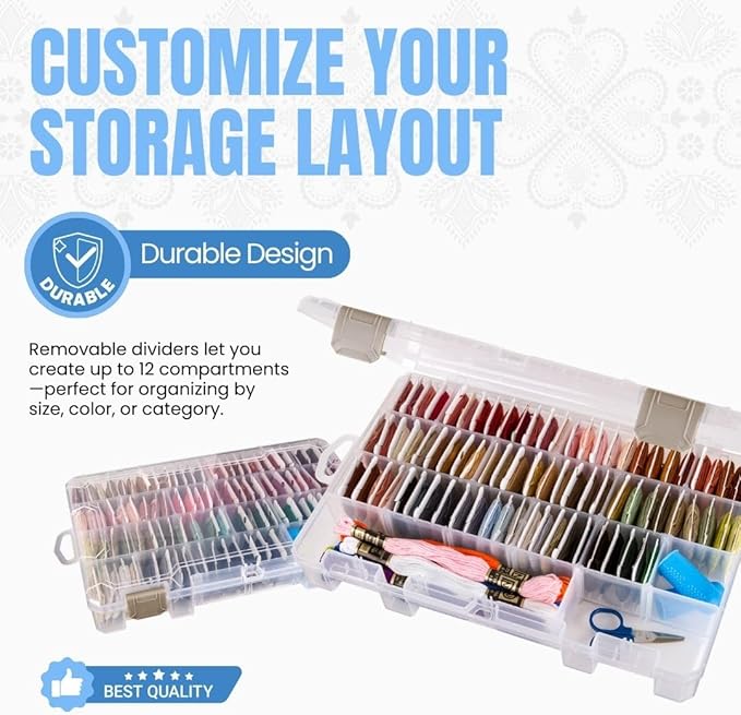 ArtBin Medium Solutions Box Craft Organizer with 12 Dividers, Clear | 12 Removable Dividers, 10.75 x 7.375 x 1.75 Inches, Secure Latches, Stackable, Clear Plastic - Image 3