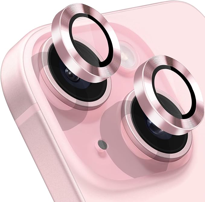 Compatible with iPhone 15 and 15 Plus Camera Lens Protector, Anti-Scratch Lens Cover 9H Tempered Glass Metal Camera Screen Protector Shockproof Camera Ring for iPhone 15 and 15 Plus - 2 Pcs Pink by Hsefo