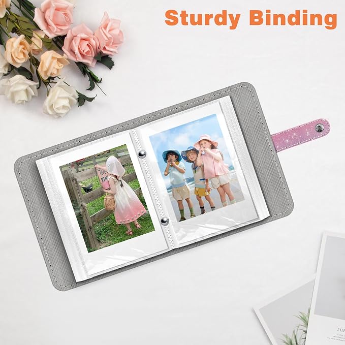 Fintie Mini Photos Album Book for 2x3 Inch Films - 52 Pockets Small Albums | For Fujifilm Instax Mini, Polaroid Hi-Print Pictures, Portable Kpop Photocard Holder, Travel Memory Book, Glitter Purple/Pink - Image 5