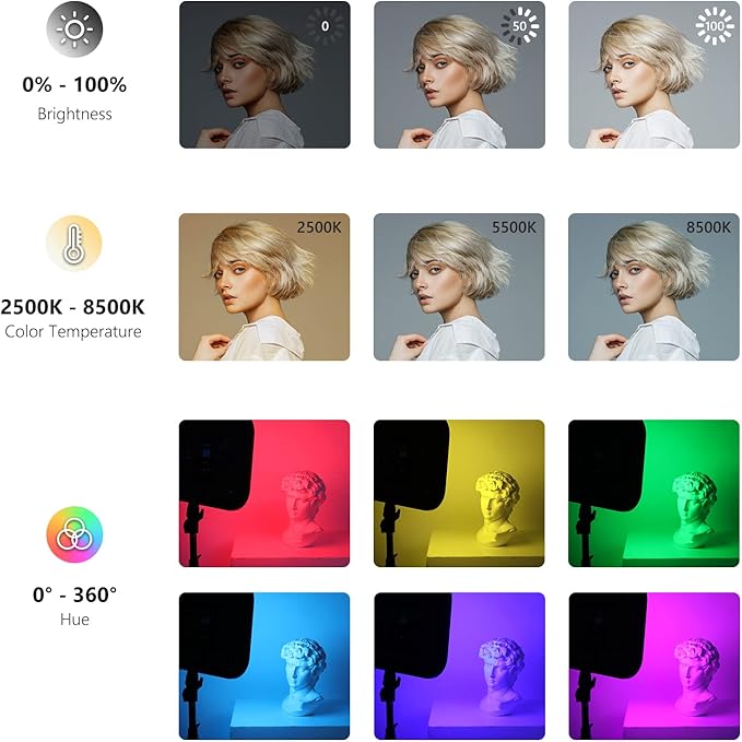 NEEWER RGB168 18.3" RGB LED Video Panel Light with App Control | Bluetooth, 2 Pack Tripod Stand Kit, 60W, 360° Full Color, 2500K-8500K, CRI97+, for Studio Photography YouTube Game Streaming - Image 6