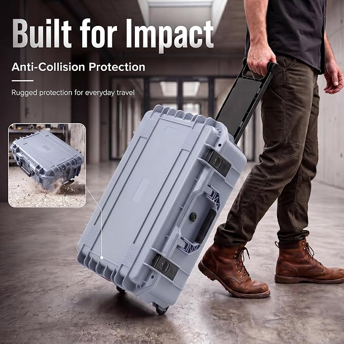 Relaxweex Rolling Camera Hard Case with 24 Padded Dividers & Wheels | Impact-resistant, Protective, Waterproof, Hard Shell Travel Case for Cameras, Lenses & Accessories, 26 x 20 x 10 Inch, Gray - Image 5