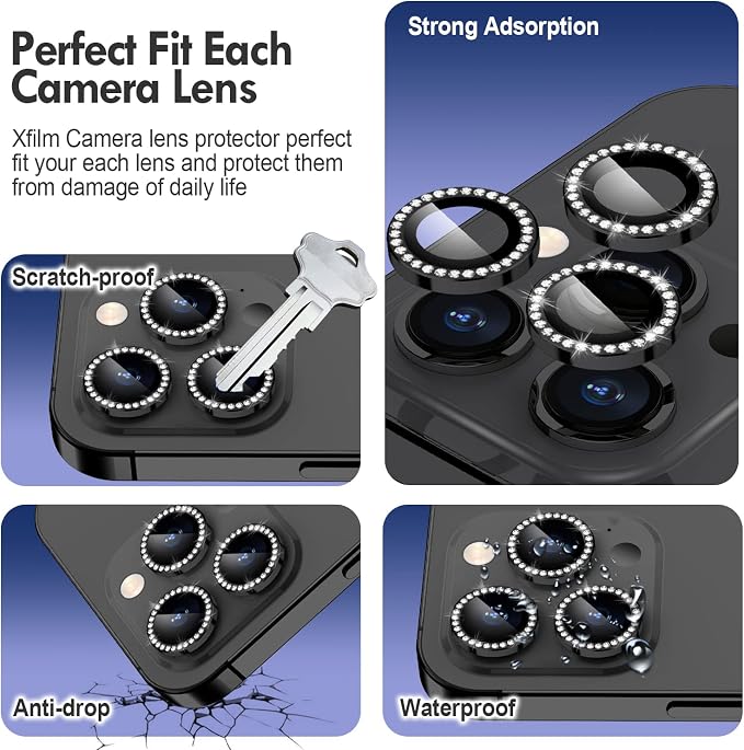 for iPhone 14 Pro/14 Pro Max Camera Lens Protector Diamond, Black | Individual Metal, 9H Hardness, Scratch Resistant, Shockproof, Drop Protection, Case Friendly, Stylish Accessories - Image 3