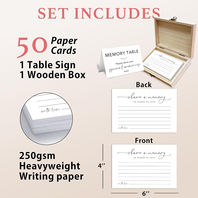Share A Memory Card for Celebration Of Life - 50 Pcs Memorial Cards, Memory Box for Graduation Wedding, Funeral Keepsake for Celebration Of Life Decorations -A08 - Image 2