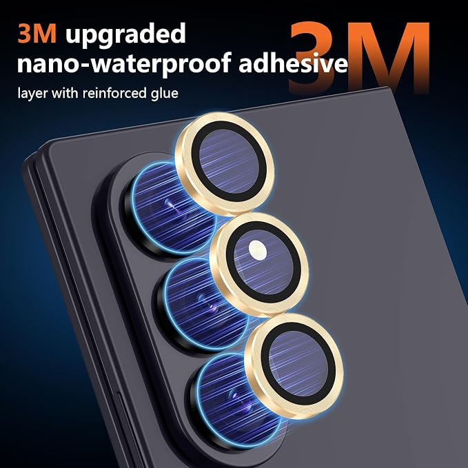 for Samsung Galaxy Z Fold 8 Ultra Camera Lens Protector, Individual Metal Ring Tempered Glass Lens Cover, [Strong Adsorption] Scratch Resistant Ultra-Thin HD Clear Lens Cover, 1 Set-Gold - Image 4
