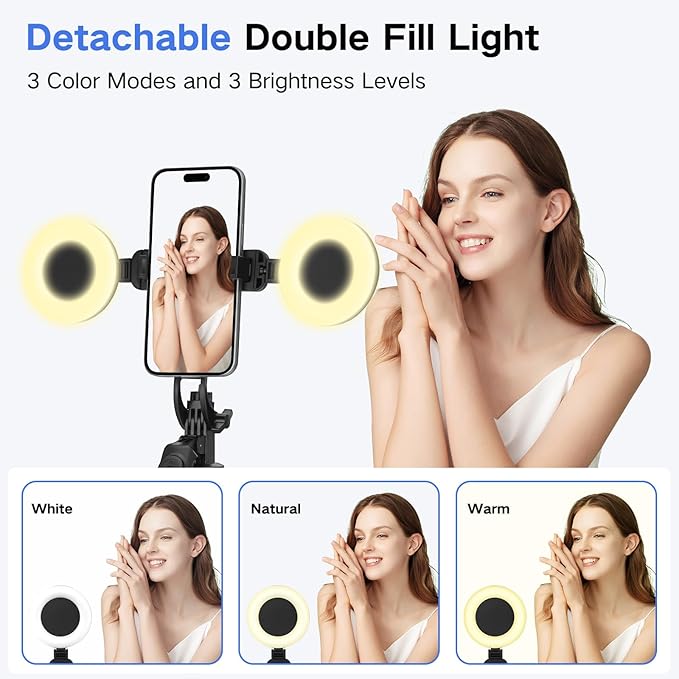 Vlogging Kit for iPhone/Android, Metal Selfie Stick Tripod for iPhone with Light and Microphone,70 inch Tall Adjustable Phone Tripod for TikTok/YouTube Starter Content Creator Essentials Kit - Image 2