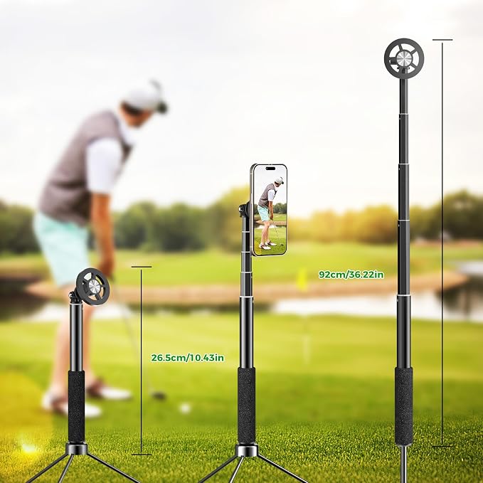 Golf Selfie Stick Tripod & Ground Spike to Record Swing, Phone Mount | Golf spike& tripod, strong magnetic mount, 11.4–47in adjustable pole, 1/4" thread, portable& compact, durable aluminum design - Image 2