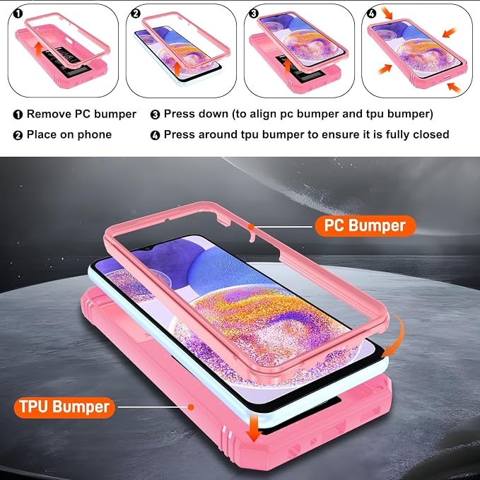 Gritup for Galaxy A23 5G Case Military-Grade Shockproof with Kickstand Pink | (   ) with 2 PCS Screen Protector, Slide Camera Cover, Heavy Duty Funda para A 23 5G Cover, Pink - Image 4
