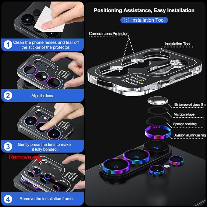 WSKEN for Samsung Galaxy S26 Ultra Camera Lens Protector - Ultra Thin | Case Friendly, 9H Shatterproof Tempered Glass, Anti Scratch Metal Circle, Camera Screen Protector Cover Accessories, Colorful - Image 5