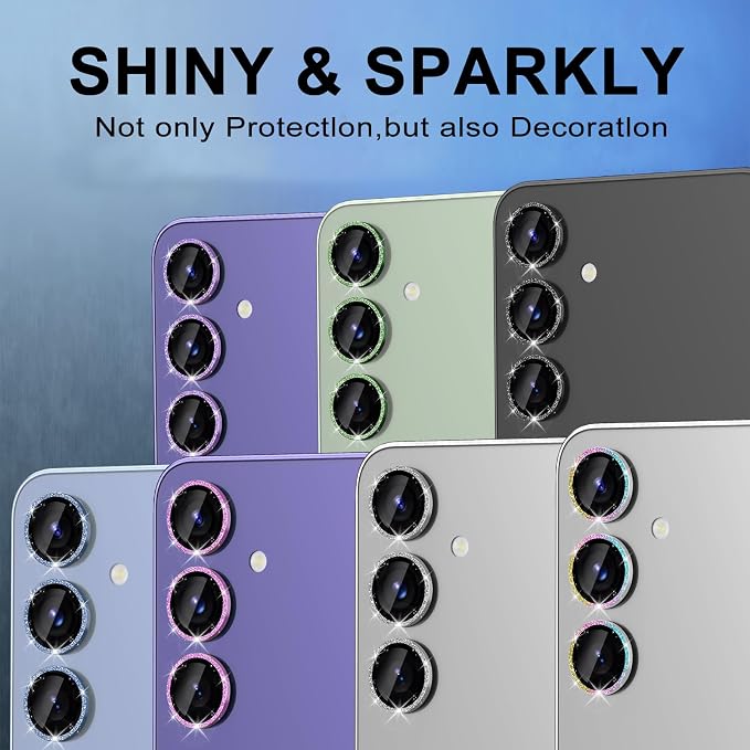 for Samsung Galaxy S24 FE Camera Lens Protector, Individual Metal Ring Tempered Glass Lens Cover, [Strong Adsorption] Scratch Resistant Ultra-Thin HD Clear Lens Cover, 1 Set-Black Sparkly - Image 7