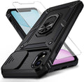 for iPhone XR Case with Camera Lens Cover, HD Screen Protector, 10 FT Military Grade Drop Protection, Magnetic Ring Holder Kickstand Protective Phone Case, Black by Weycolor