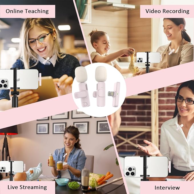 MAYBESTA Mini Wireless Lavalier Microphone for iPhone, iPad, Android - Bluetooth Lapel Phone Microphones for YouTube Video Recording - Clip on Lav Mic for Interview Podcast Vlog(Pink) - Image 8