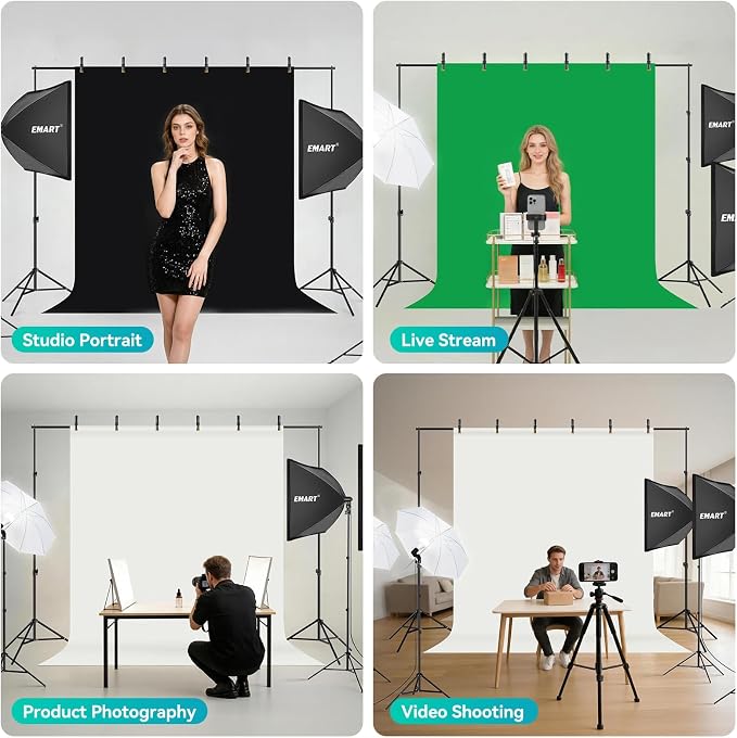 EMART Photography Lighting Kit with 8.5x10Ft Backdrop Stand,6x9FT Backdrops | Softbox Lighting Kit with 5500K 50W LED, Reflector, Umbrellas&Soft Box, Photo Studio Equipment for Portrait Video Shoot Vlog - Image 5