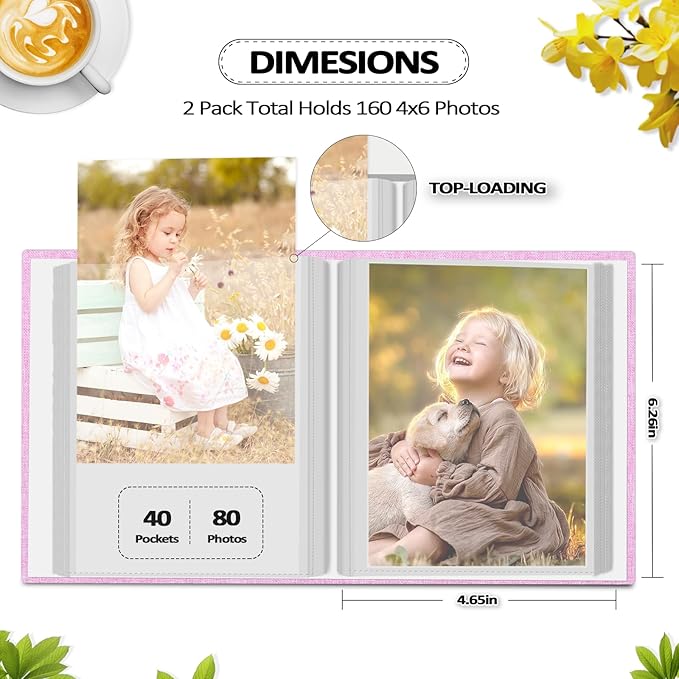 Popotop 2 Pack Photo Album 4x6 Pictures, Small Linen Slip-in Photo Albums Book for 80 Photos with 40 Pockets, Birthday Gifts for Women Mom Family Baby - Image 3