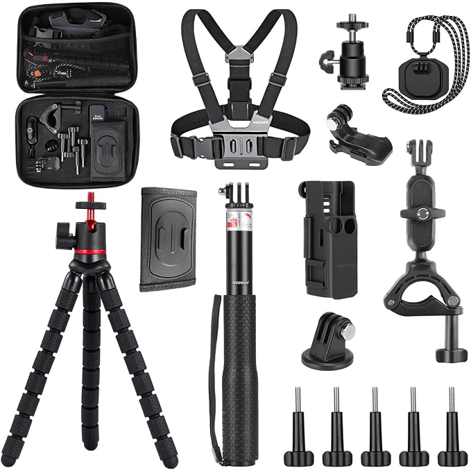 NEEWER Basics 16 in 1 Accessories Kit Compatible with DJI OSMO Pocket 3, Mini Tripod Selfie Stick Chest Strap Magnetic Neck Mount Extension Adapter Mountaineering Cycling Dual Cam Vlog, GP-52 by Neewer