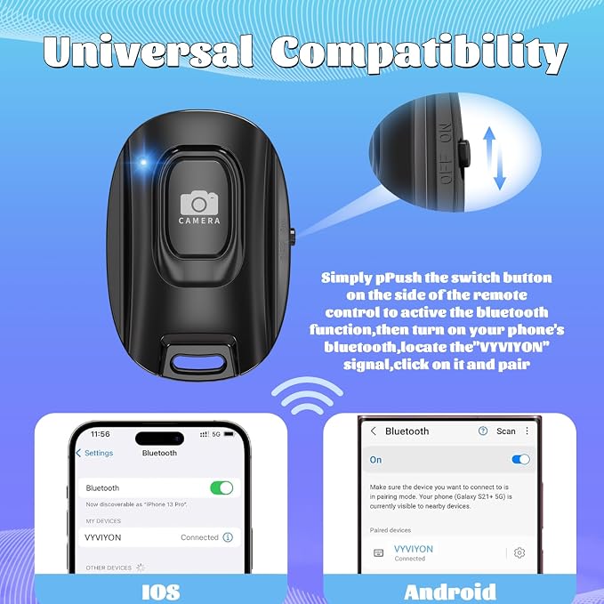 Wireless Camera Remote Shutter for iPhone and Android Smartphones 2 Pack, Bluetooth 5.2 Phone Remote Control Selfie Button for Photos and Videos, Battery Powered, Wrist Strap Included(2 Pack) - Image 4