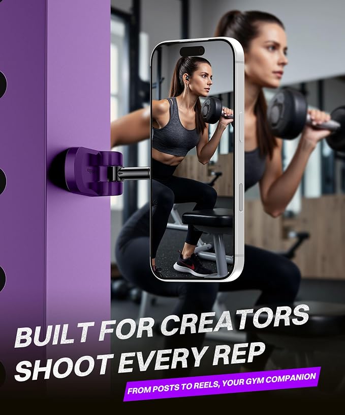 All Metal Dual Magnetic Gym Phone Holder for MagSafe, Purple | 360°Adjustable, Fit for iPhone/Android, Tri-Axis Phone Mount,Gym Accessories for Bodybuilder Men Women Workout Recording - Image 7