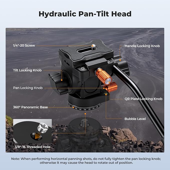 K&F CONCEPT 63" Camera Tripod with Fluid Head | Aluminum Travel Tripod, Smooth Pan/Tilt for DSLR/Mirrorless/Camcorder, Max Load 6.6lb, A305A1+FH-04 - Image 5