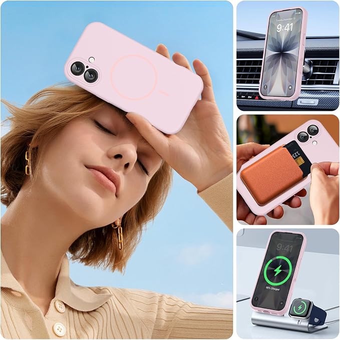Miracase Silicone & Magnetic for iPhone 17 Case, Sand Pink | Compatible with MagSafe, Silicone Camera Control Cover, Soft Microfiber Lining, Shockproof Drop Protection Phone Case for 17 - Image 6