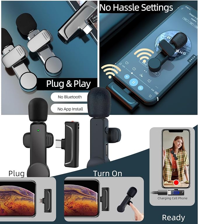 NPTCL Mini Wireless Microphone USB C for iPhone 17/16/15, Android Phone | Noise Canceling Clip on Mic,10 Hour Battery Life, 100Ft Transmission for Video Recording Vlogging Streaming Youtube Tiktok - Image 5