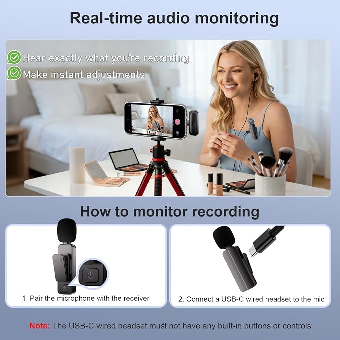 2-Pack Wireless Mini Lavalier Lapel Microphone for iPhone,iPad(Lightning) - 65ft Cordless Clip on Dual Mics with Noise Reduction 6H Working Time for Video Recording Vlogging, YouTube, Interview - Image 7