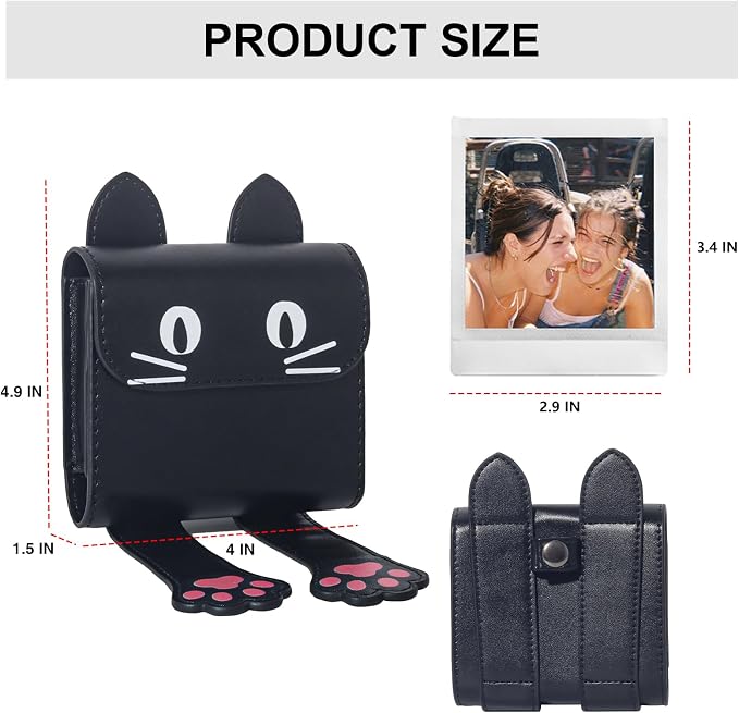 CAIYOULE Photo Storage Case for Fujifilm Instax Square Films, Black Cat | Photo Pouch for Fujifilm Instax SQ1/40/20/10/6/SP-3 2.9x3.4" Films, PU Picture Storage Pocket, Can hold 50+ Square Photos - Image 2